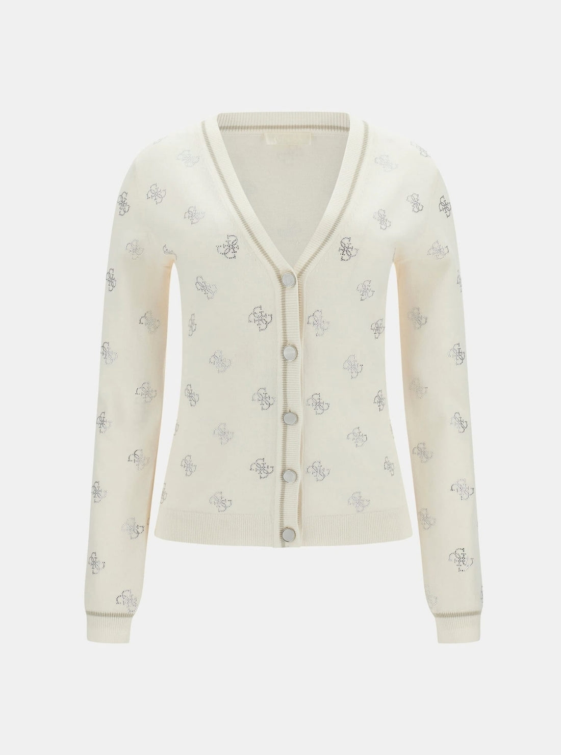 GUESS Womens White Logo 4G Rhinestone Cardigan W6GR18Z0605 Flatlay