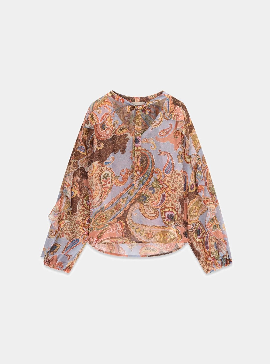 GUESS Womens Peach Paisley Print Ruffle Top W6PH0GWP691 Flatlay