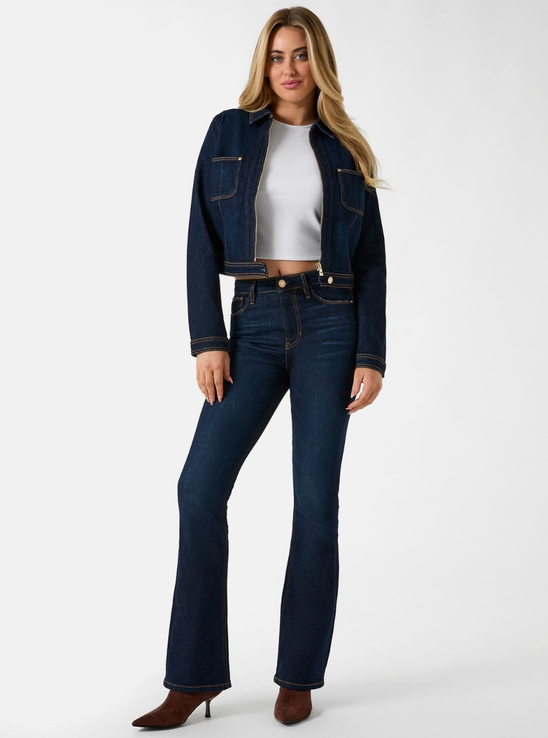 GUESS Womens High-Rise Sexy Flare Jeans in Dark Wash W6RA0LD6881 Full View