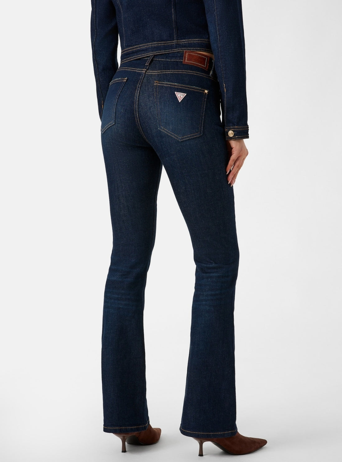 GUESS Womens High-Rise Sexy Flare Jeans in Dark Wash W6RA0LD6881 Back View