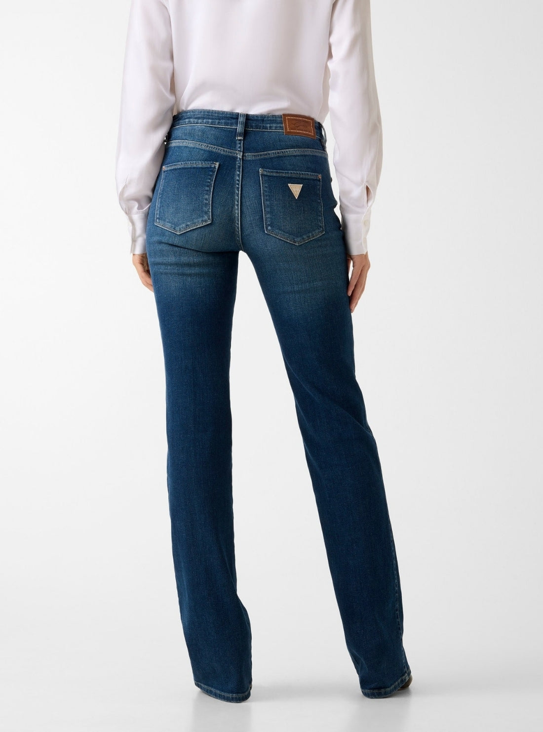 GUESS Womens Mid-Rise Sexy Straight Jeans in Mid Indigo Wash W6RA15D6883 Back View
