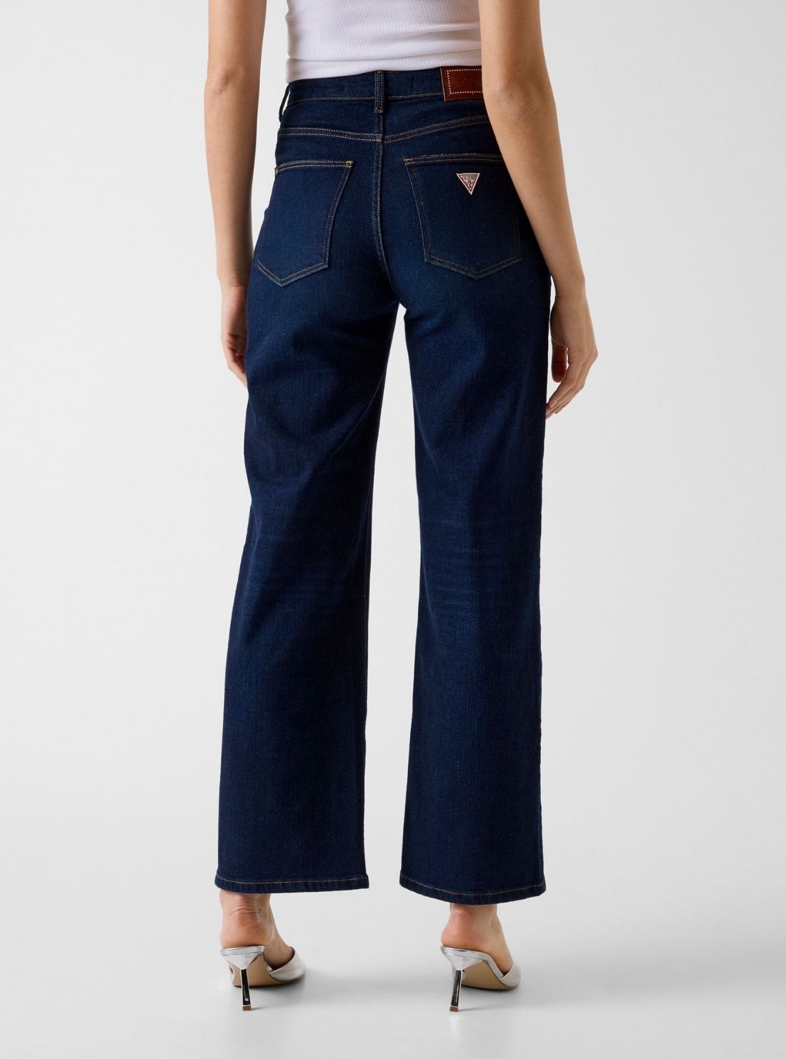 GUESS Womens High-Rise Wide Leg Jeans in Dark Wash W6RA1AD6881 Back View