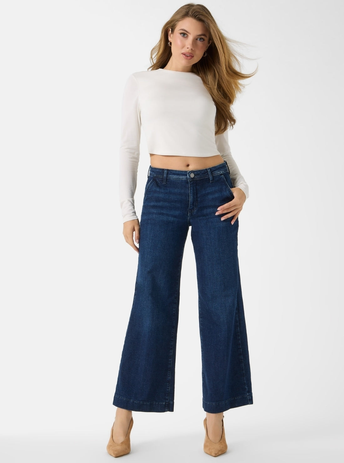 Eco Mid Rise Zoya Wide Leg Jeans in Medium Wash W6RA1LD0910 Full View
