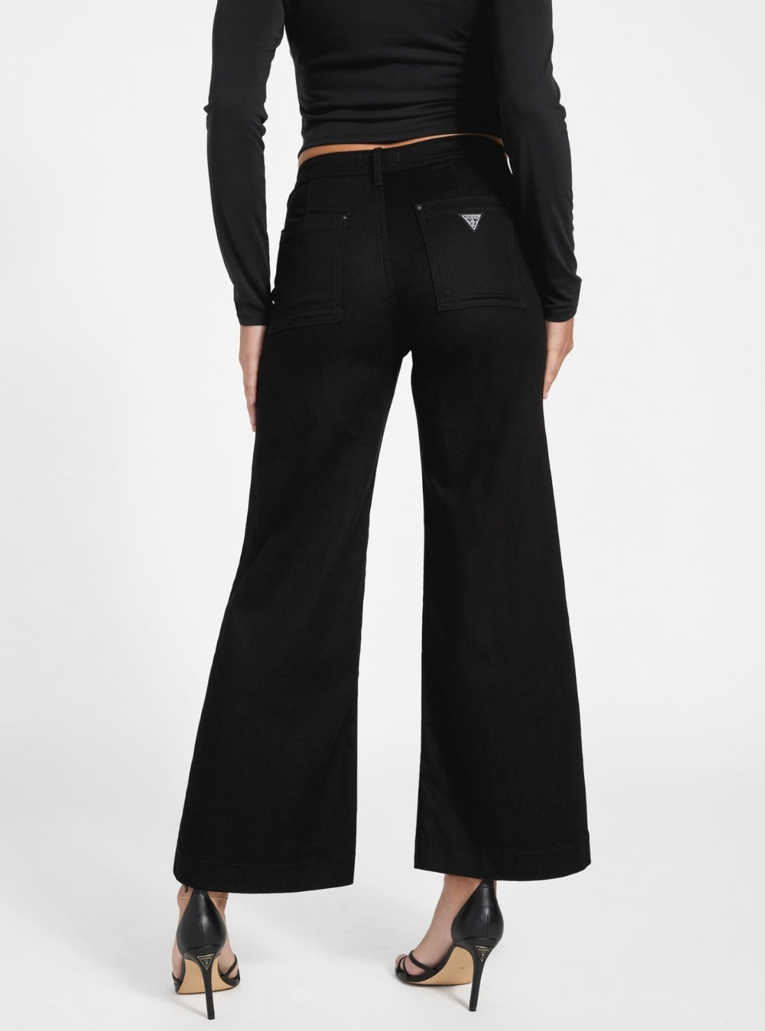 GUESS Womens Eco Black Zoya Wide Leg Jeans W6RA1LD58K0 Back View
