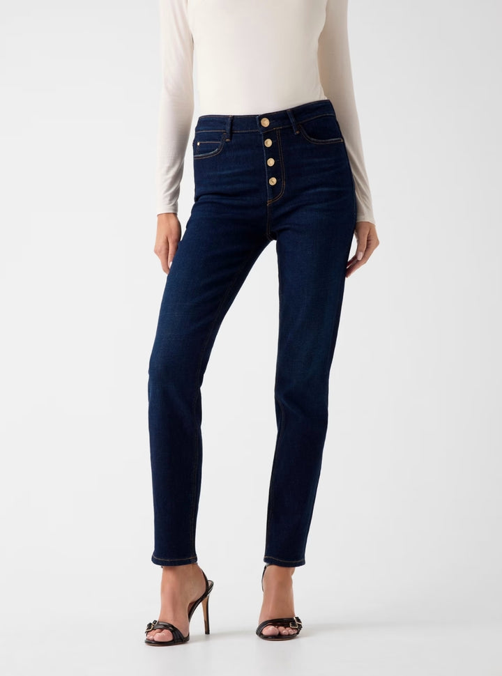 GUESS Womens High-Rise 1981 Button Jeans in Dark Wash W6RA28D6881 Front View