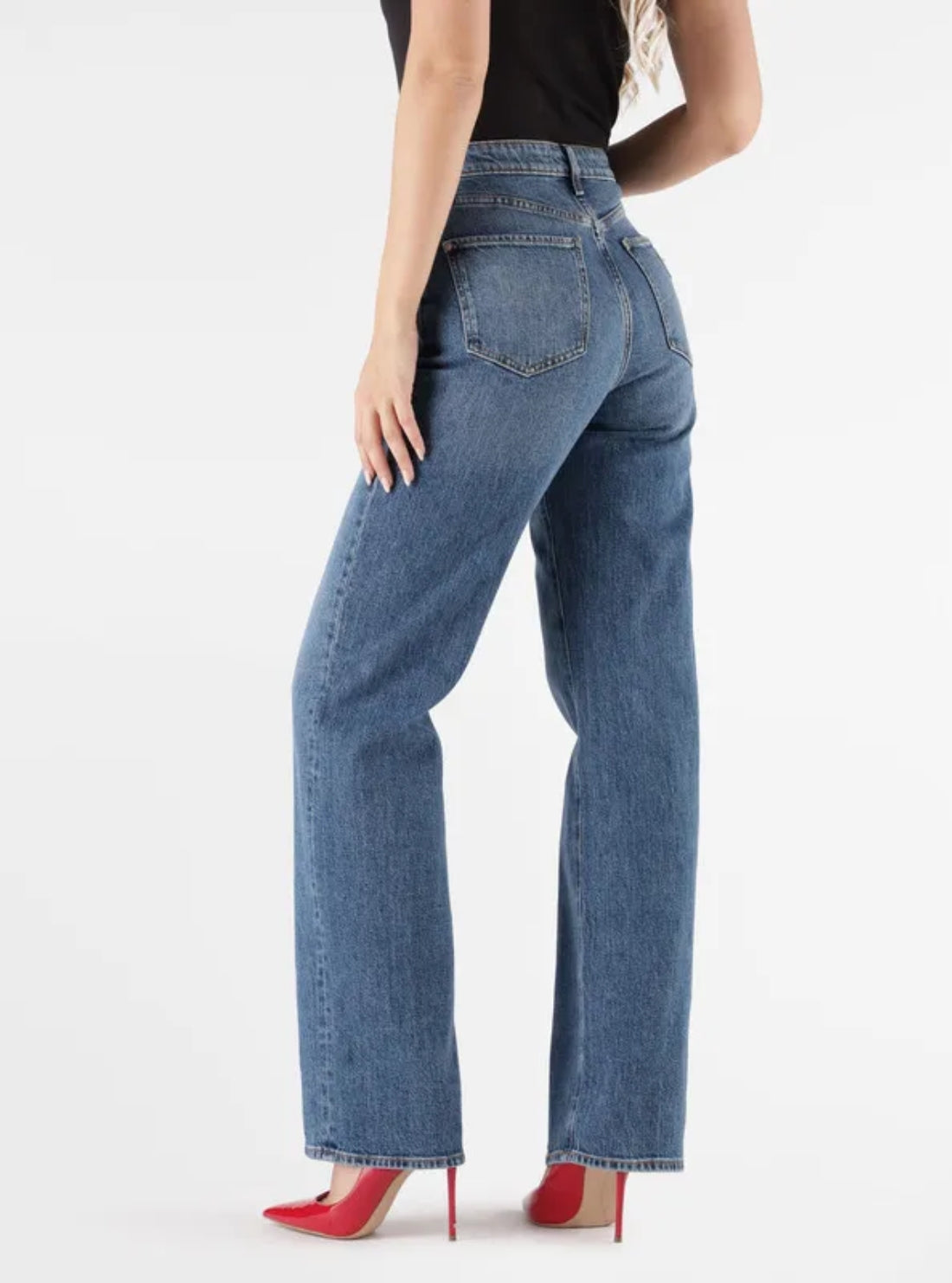 GUESS Womens High Rise Straight Jeans in Medium Wash W6RA3AD4K30 Back View