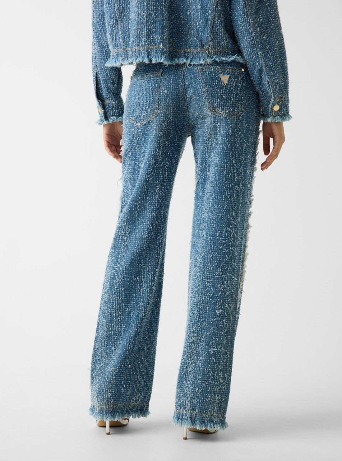 GUESS Womens High-Rise Tokyo Tweed Wide Leg Jeans in Medium Wash W6RA3ED6871 Back View