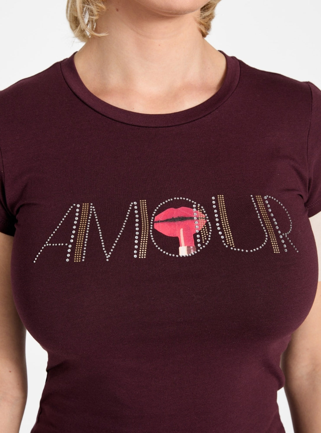 GUESS Womens Eco Regal Plum Amour Lux R3 T-Shirt W6RI03KA0Q1 Detail View