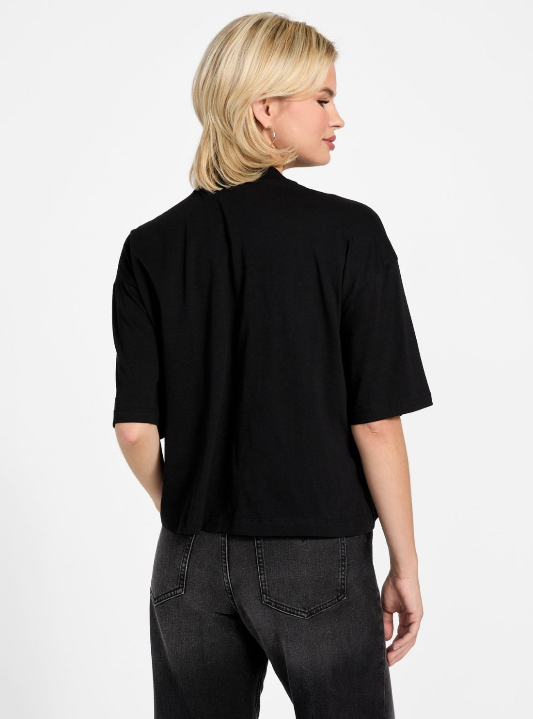 GUESS Womens Black 81 Rhinestone Oversized T-Shirt W6RI12K9RM1 Back View