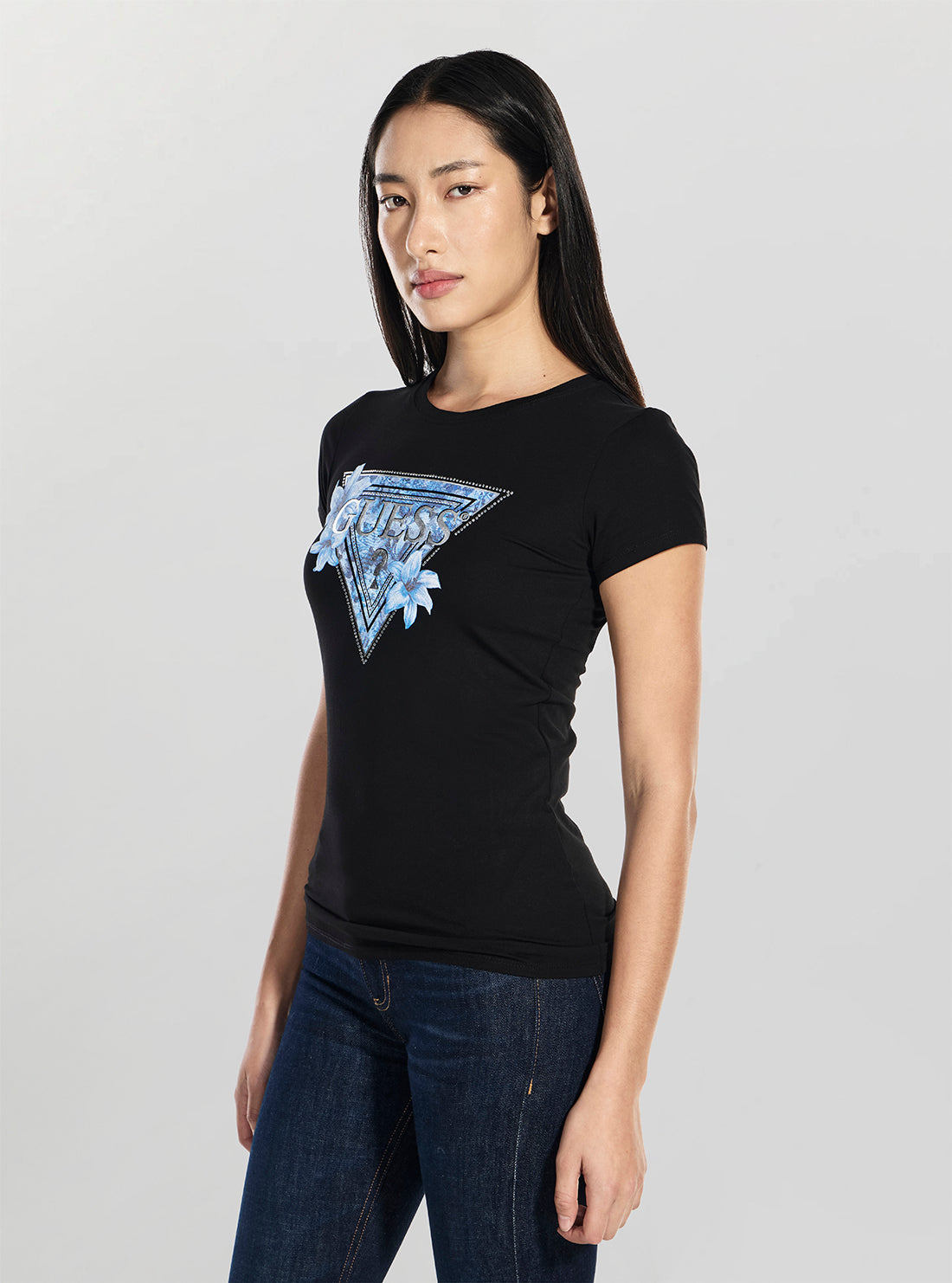 GUESS Womens Black Passion Blue Logo T-Shirt W6RI61KA0Q1 Side View