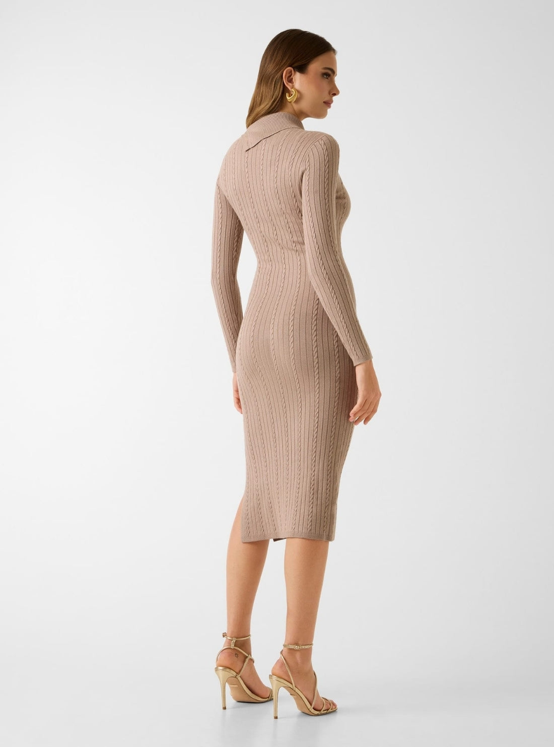 GUESS Womens Eco Beige Priscilla Cable-Knit Dress W6RK01Z2YJ2 Back View