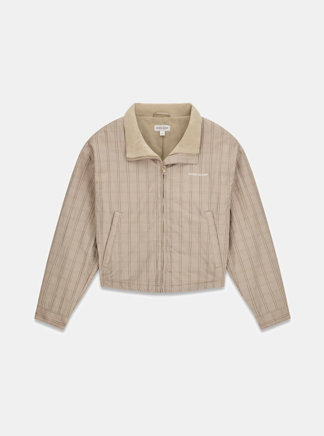 Guess Jeans Beige Cropped Nylon Windbreaker W6RL37WGYL2 Flatlay