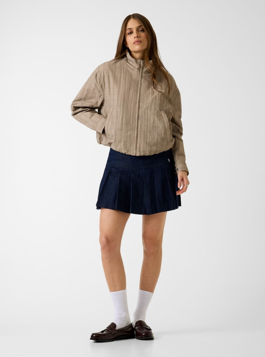Guess Jeans Beige Cropped Nylon Windbreaker W6RL37WGYL2 Full View