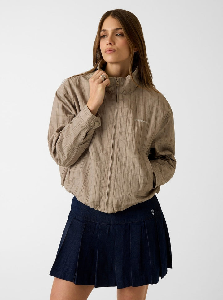 Guess Jeans Beige Cropped Nylon Windbreaker W6RL37WGYL2 Front View