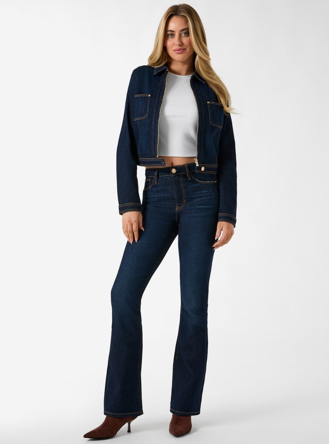 GUESS Womens Blue Amelie Denim Jacket W6RN76D6881 Full View