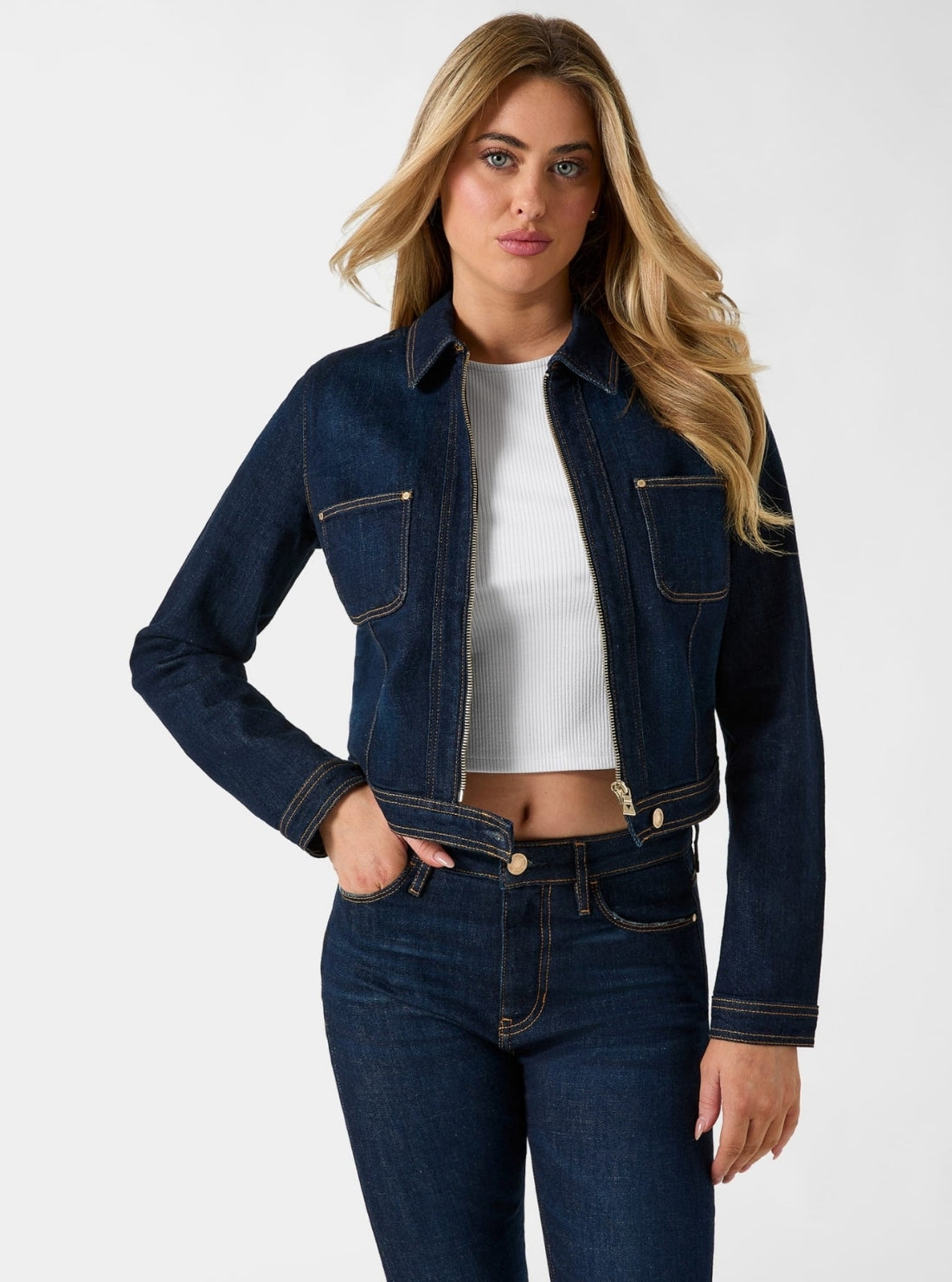 GUESS Womens Blue Amelie Denim Jacket W6RN76D6881 Front View_2