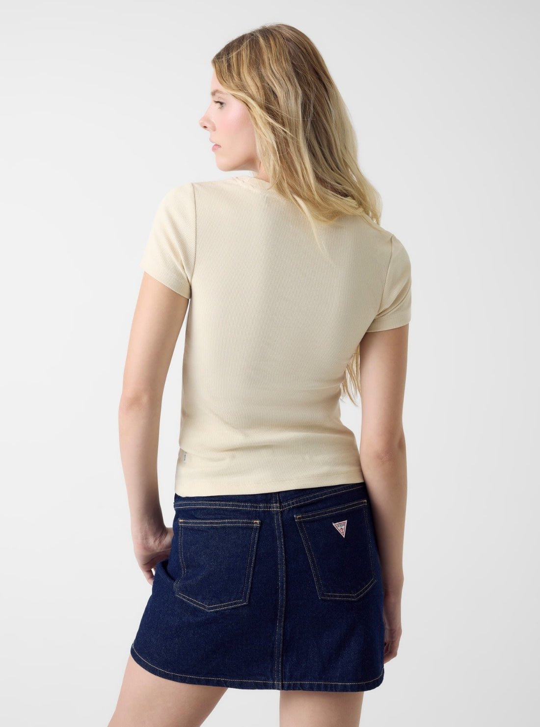 Guess Jeans Beige Embroidered Slim T-Shirt W6RP21KA0H1 Back View