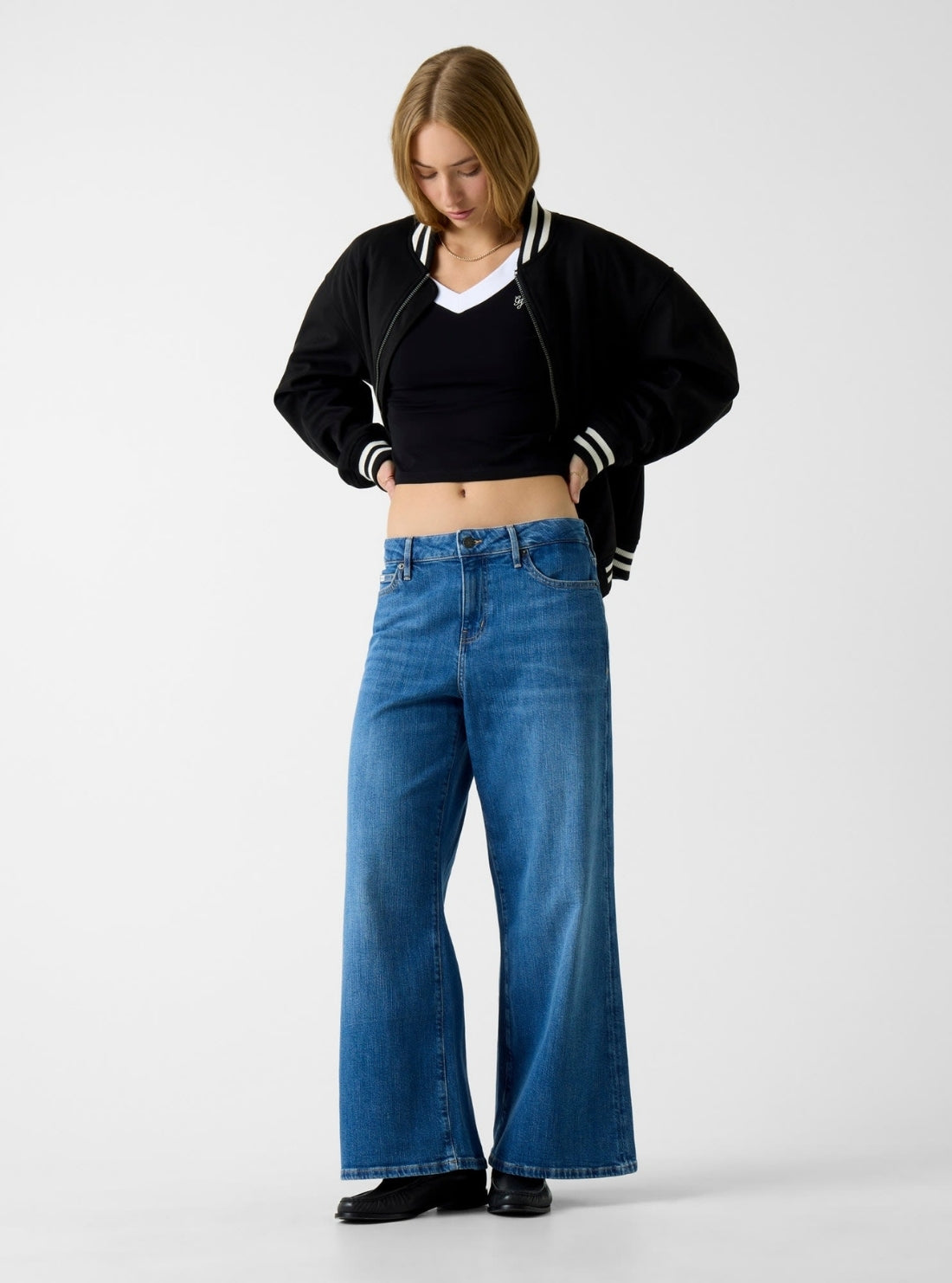 Guess Jeans Black V-Neck Off Shoulder Top W6RP51J1314 Full View