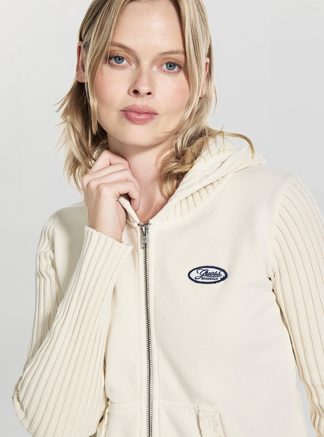 Guess Originals Eco Beige Zip Hoodie W6RQ28KD651 Detail View