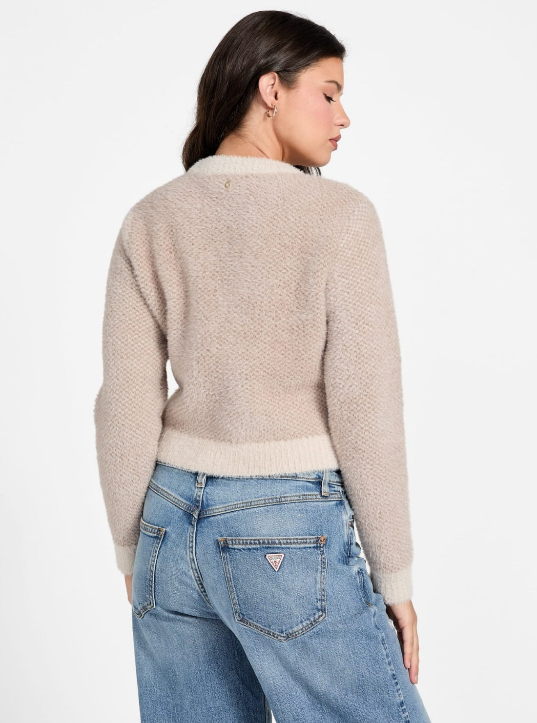 GUESS Womens Beige Bow Jacquard Sweater W6RR04Z3BJ0 Back View