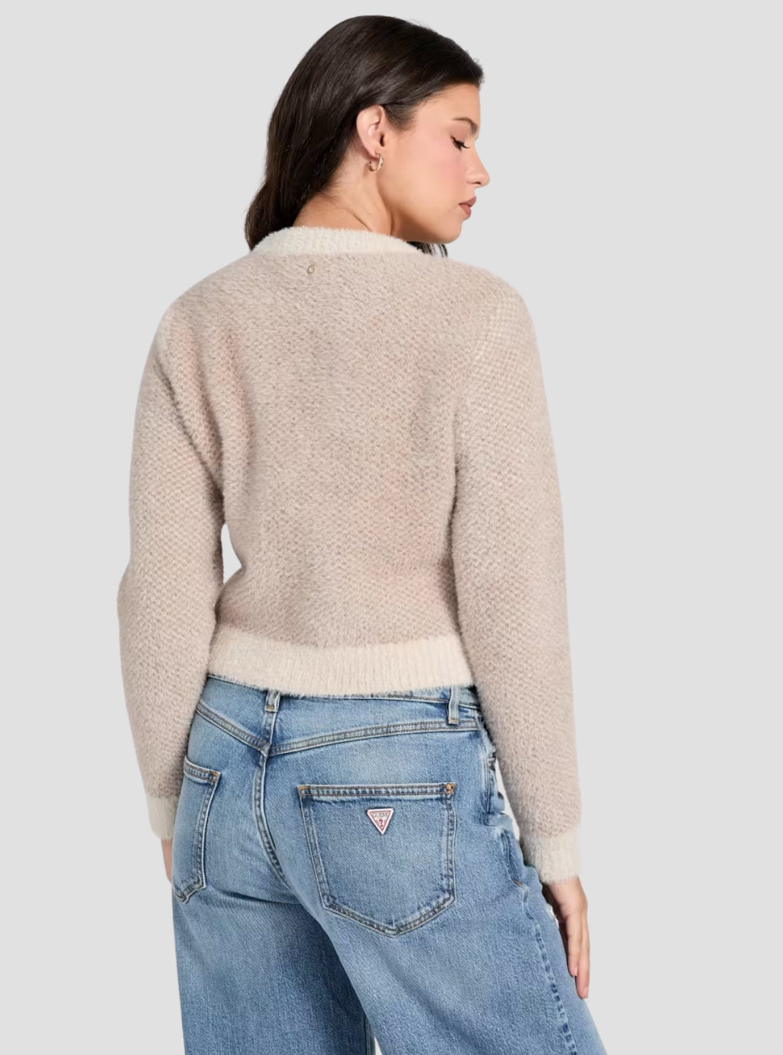 GUESS Womens Beige Bow Jacquard Sweater W6RR04Z3BJ0 Back View
