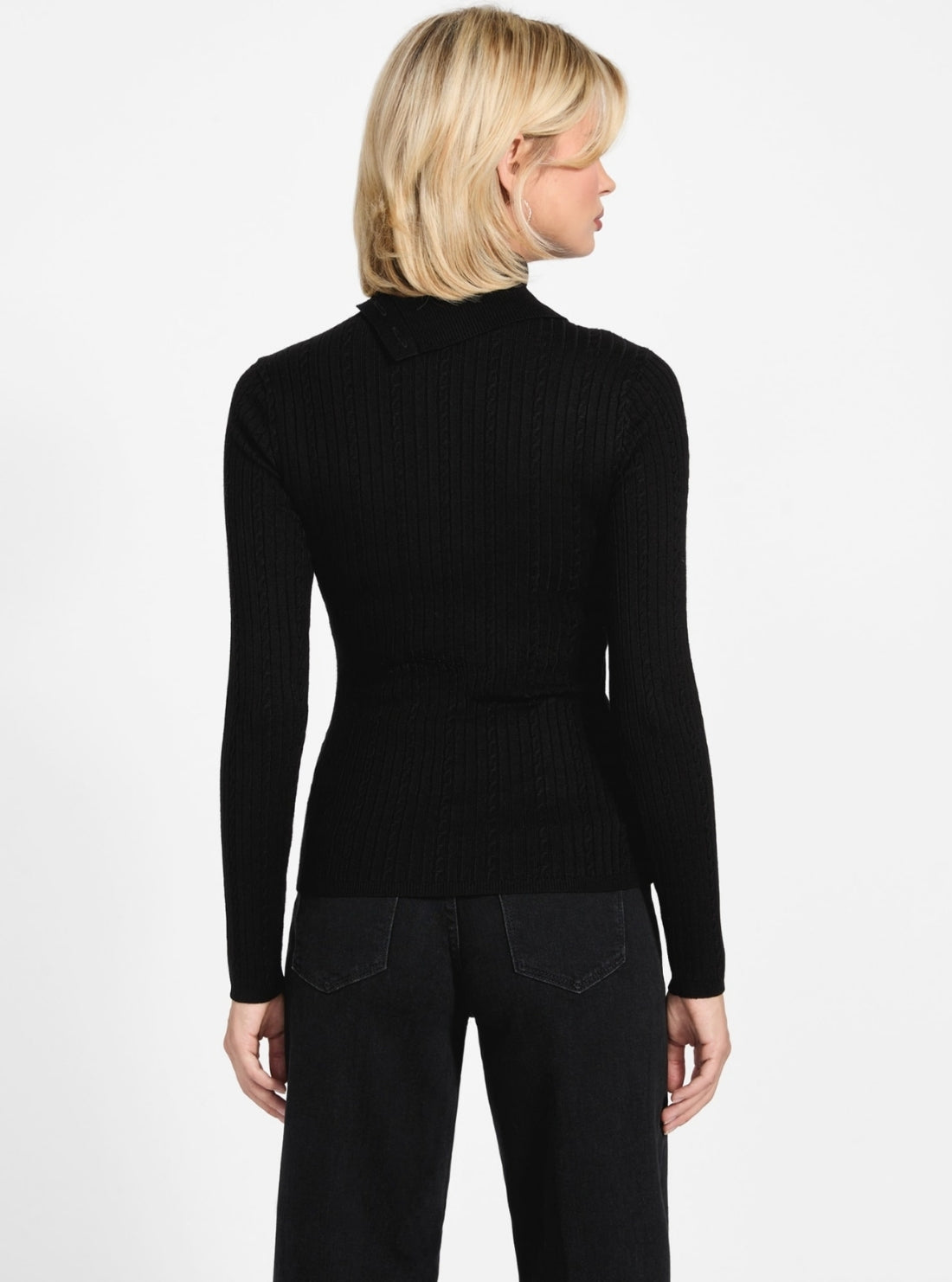 GUESS Womens Eco Black Priscilla Cable Rib Sweater W6RR07Z2YK2 Back View