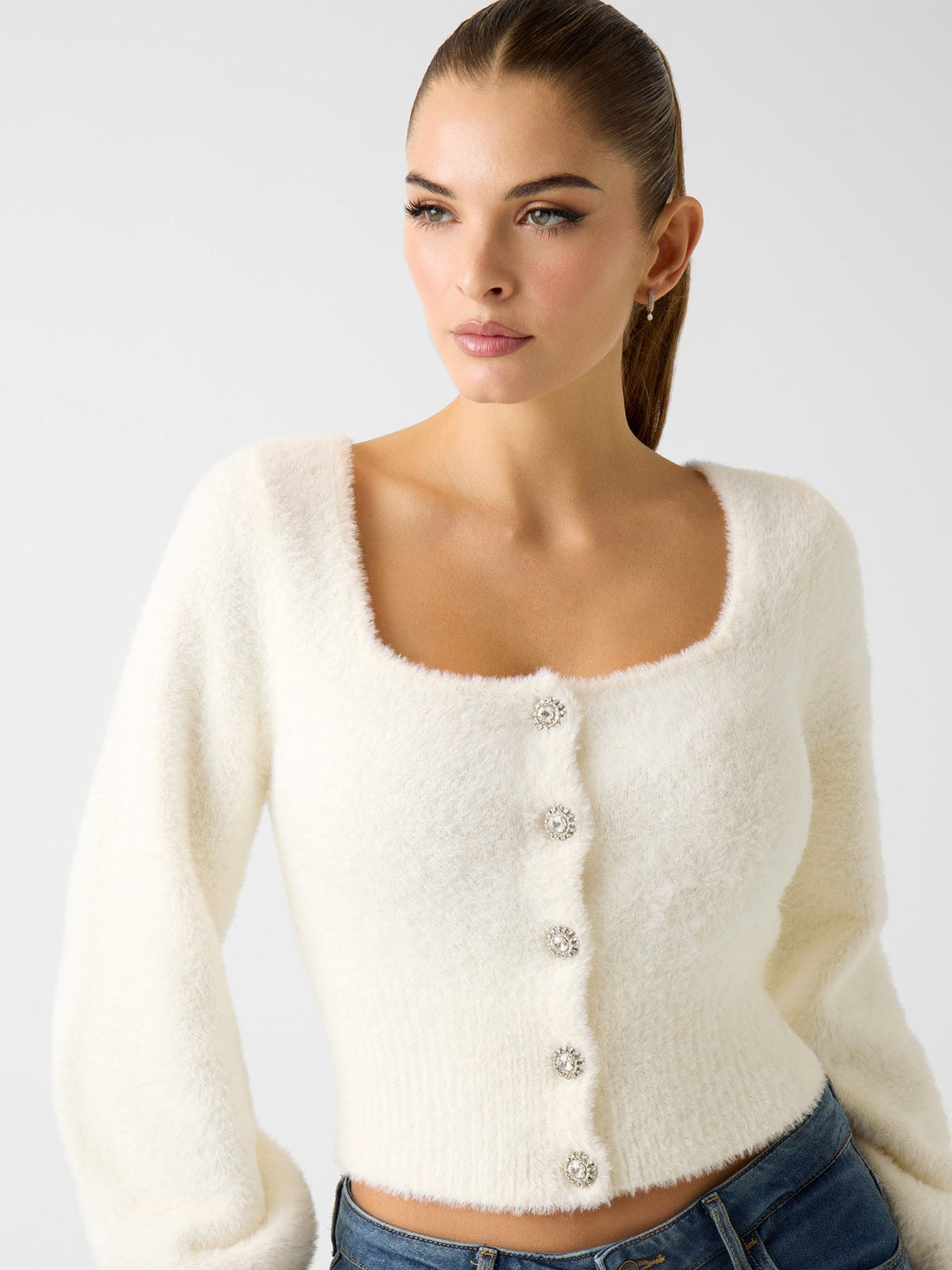 White Myko Fuzzy Cardigan