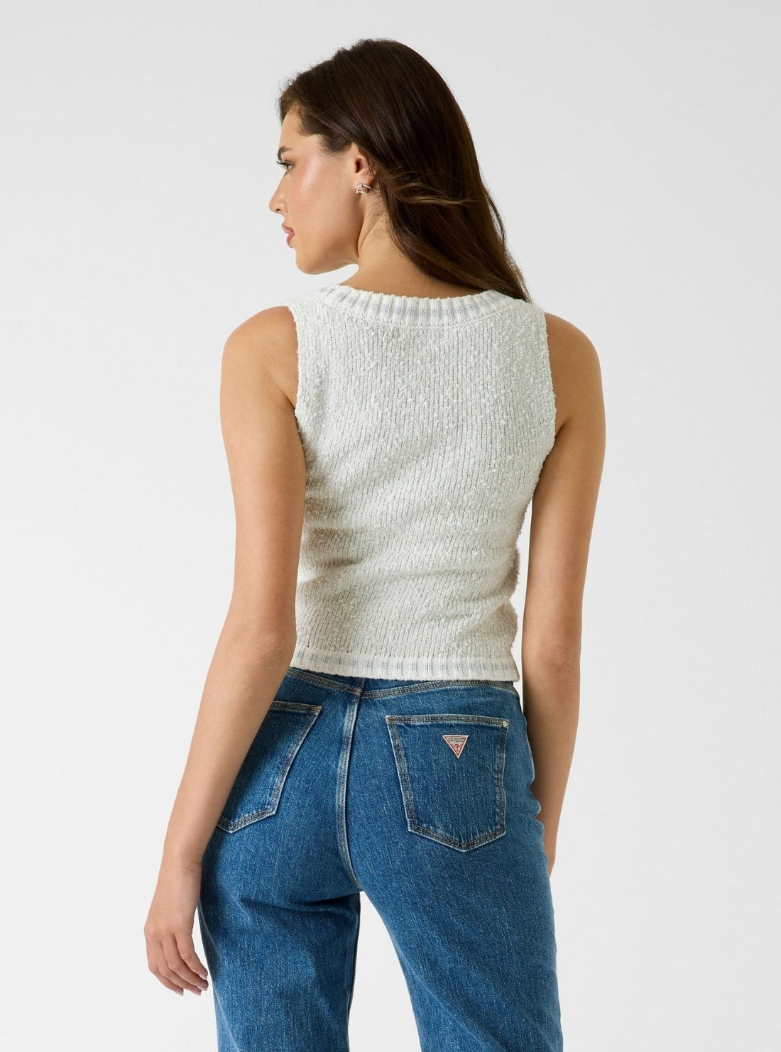  GUESS Womens White Veronica Tank Top Sweater W6RR39Z3L21 Back View