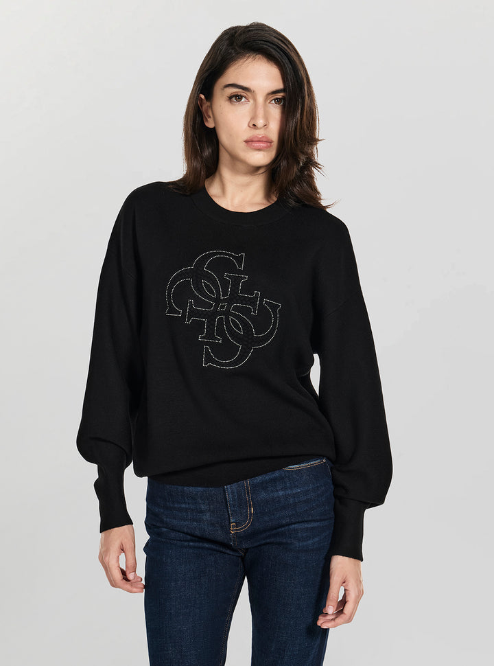 GUESS Womens Black Parker 4G Logo Sweater W6RR48Z26I2 Front View