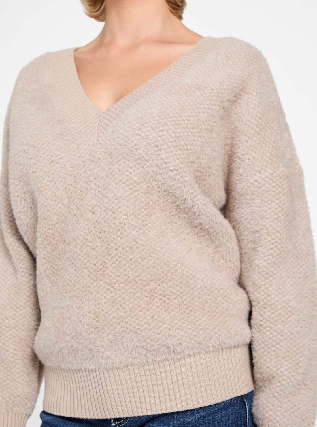GUESS Womens Beige Lydia Oversized Fuzzy Sweater W6RR69Z3BJ0 Detail View