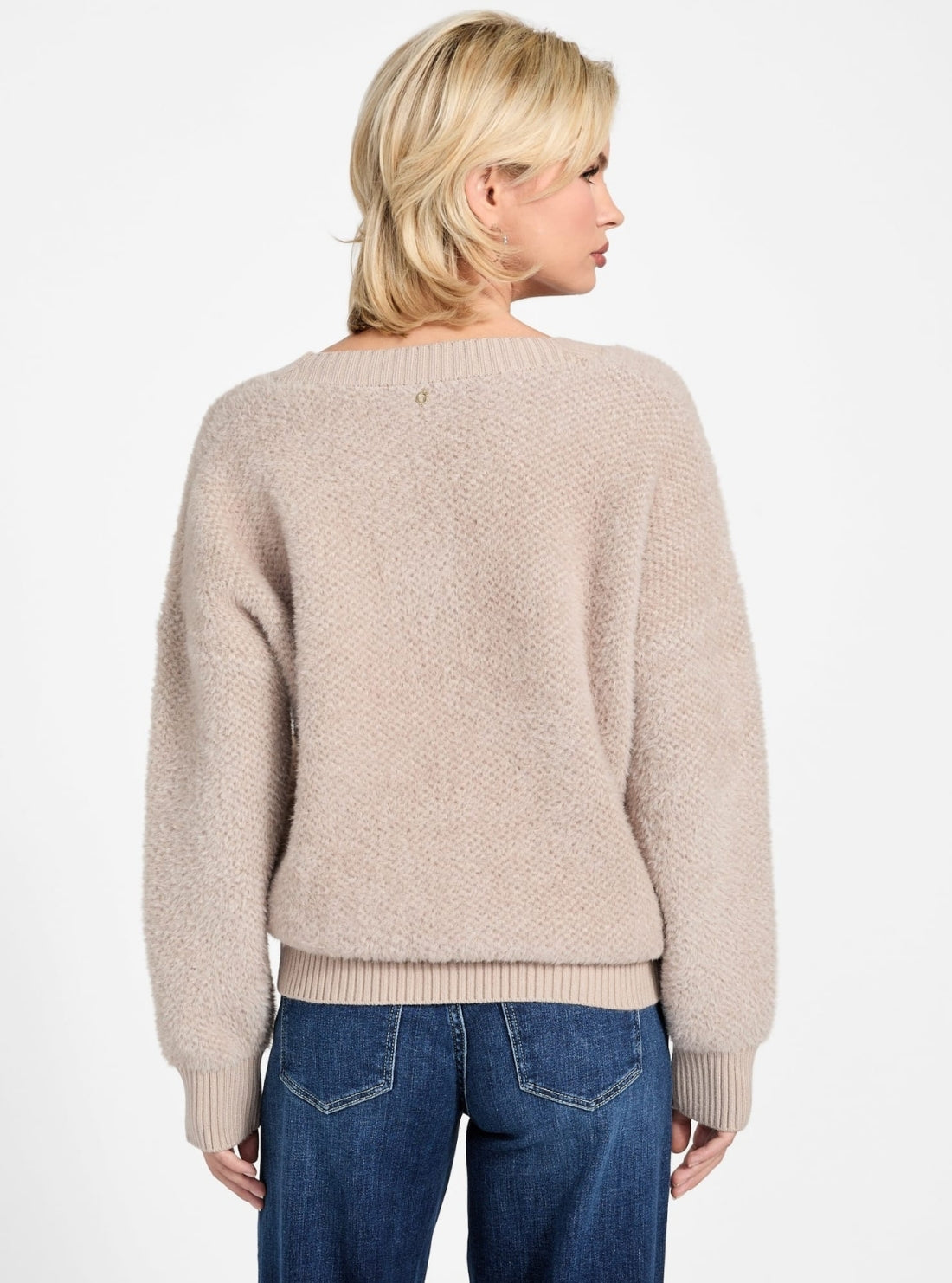 GUESS Womens Beige Lydia Oversized Fuzzy Sweater W6RR69Z3BJ0 Back View