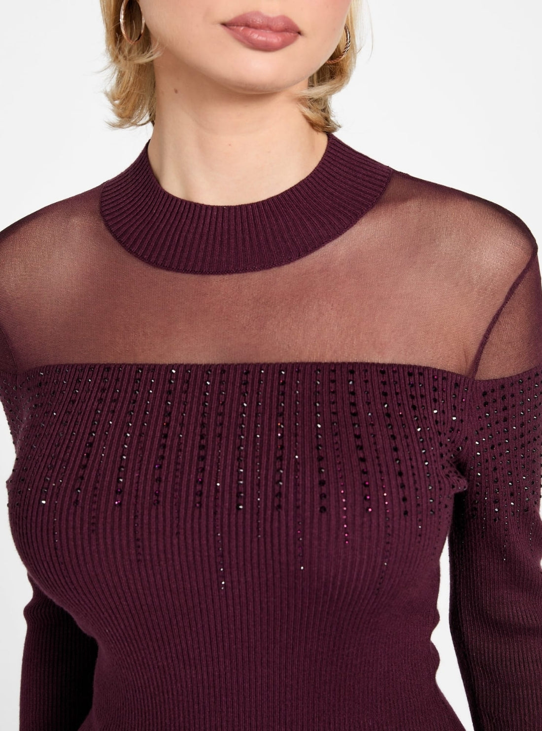 GUESS Womens Eco Red Jeena Embellished Rib Sweater W6RR70Z2YK2 Detail View