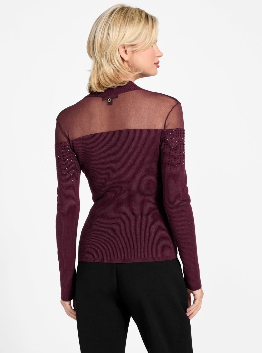GUESS Womens Eco Red Jeena Embellished Rib Sweater W6RR70Z2YK2 Back View