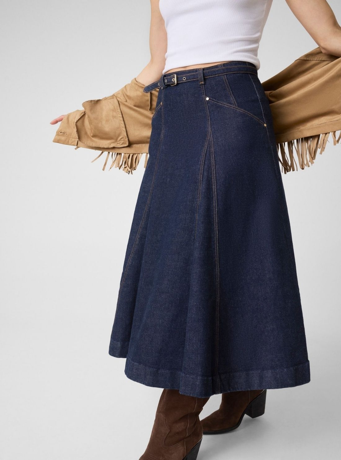 GUESS Womens Eco Blue Rayne Denim Midi Skirt W6YD03D1348 Front View2