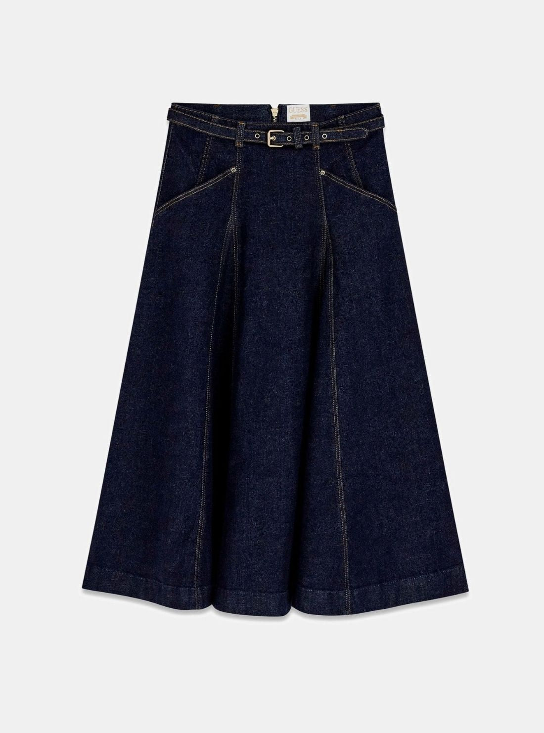 GUESS Womens Eco Blue Rayne Denim Midi Skirt W6YD03D1348 Flatlay