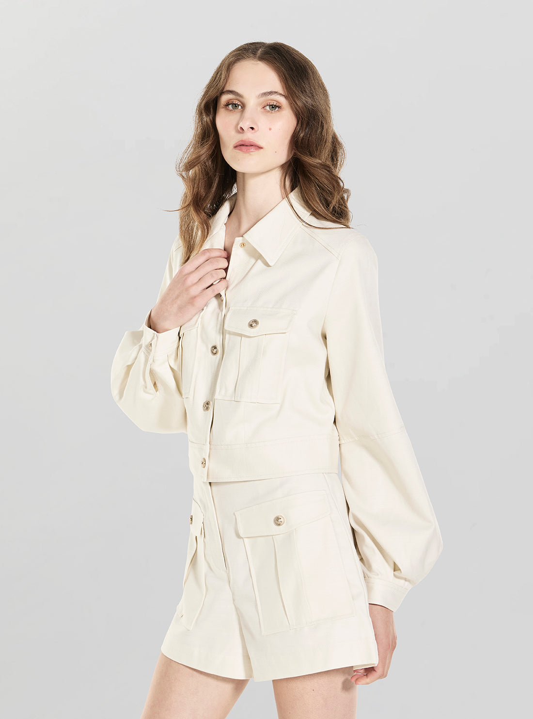 GUESS Womens Eco White Beatrice Crop Shacket W6YD17W2942 Side View