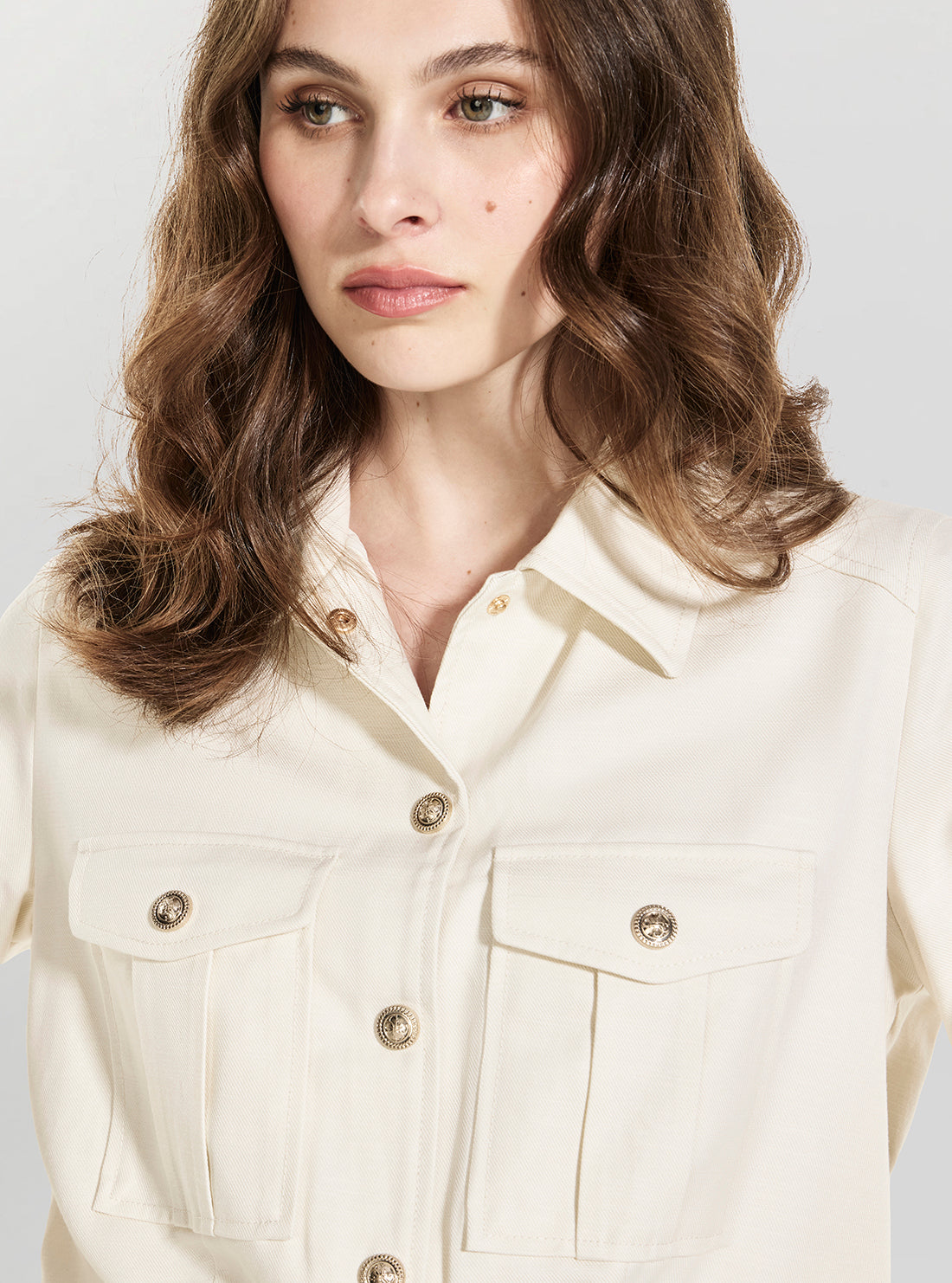 GUESS Womens Eco White Beatrice Crop Shacket W6YD17W2942 Detail View
