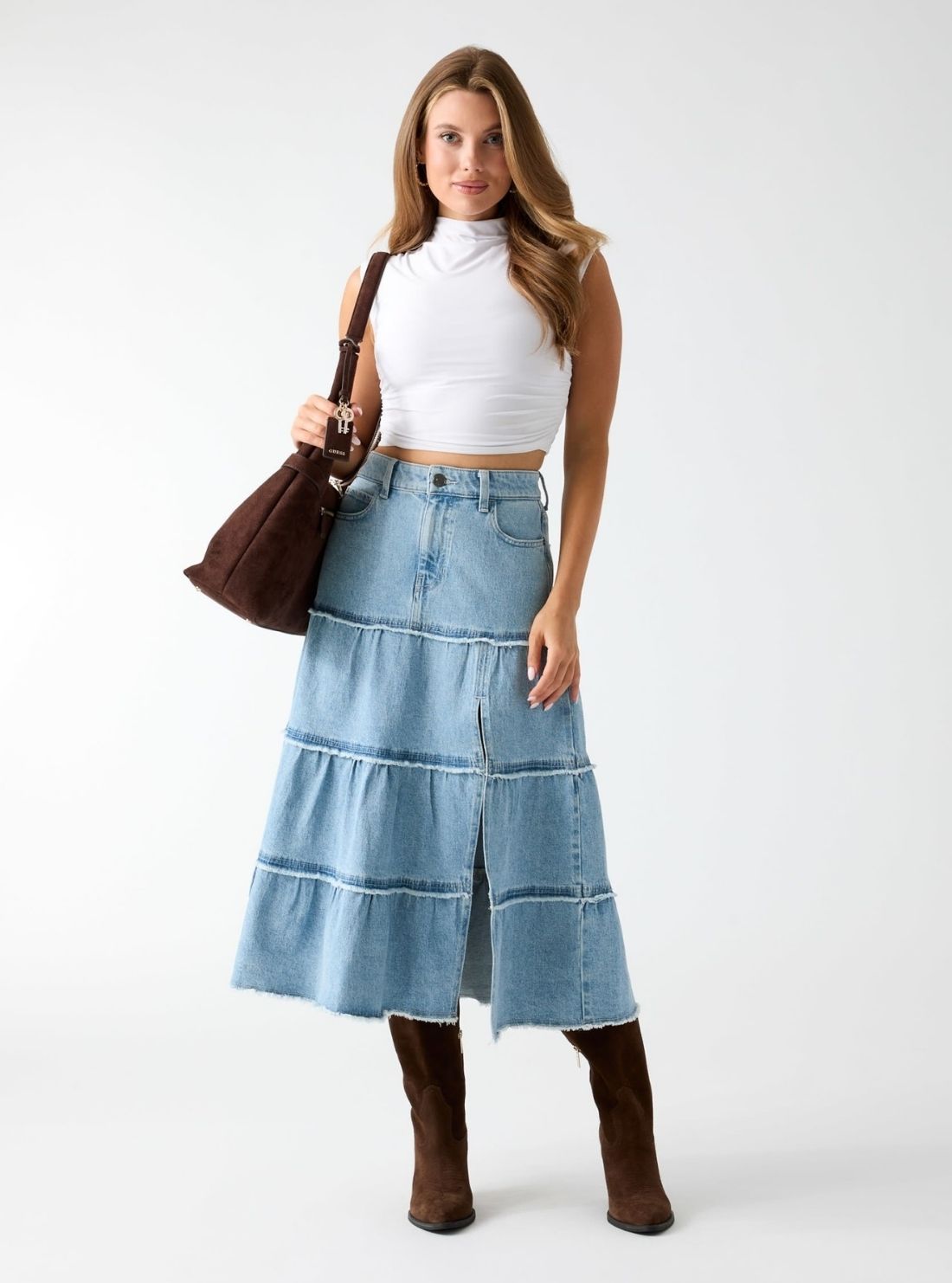 GUESS Womens Denton Rori Denim Midi Skirt W6YD57D1446 Full View
