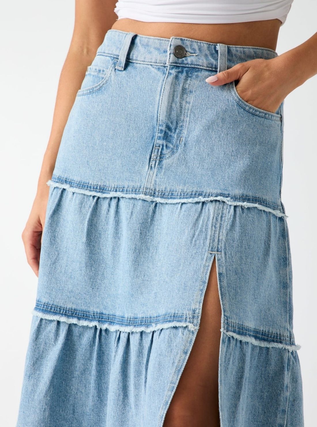 GUESS Womens Denton Rori Denim Midi Skirt W6YD57D1446 Detail View