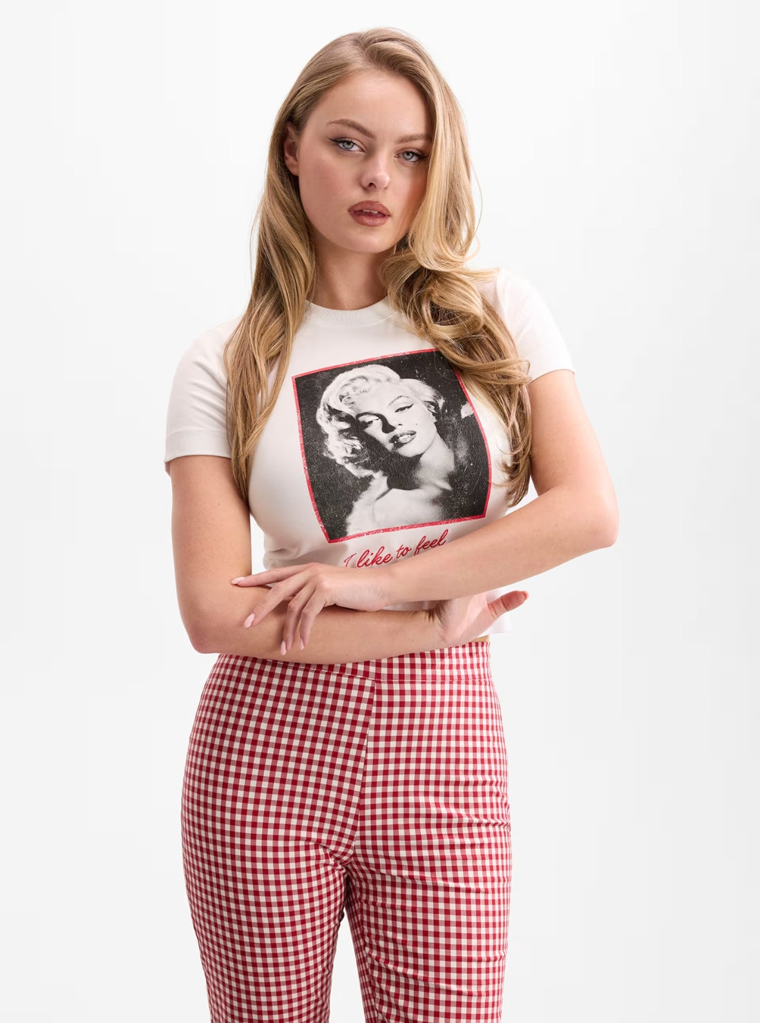 GUESS Womens Eco White Marilyn Crop T-Shirt W6YI64K6710 Front View
