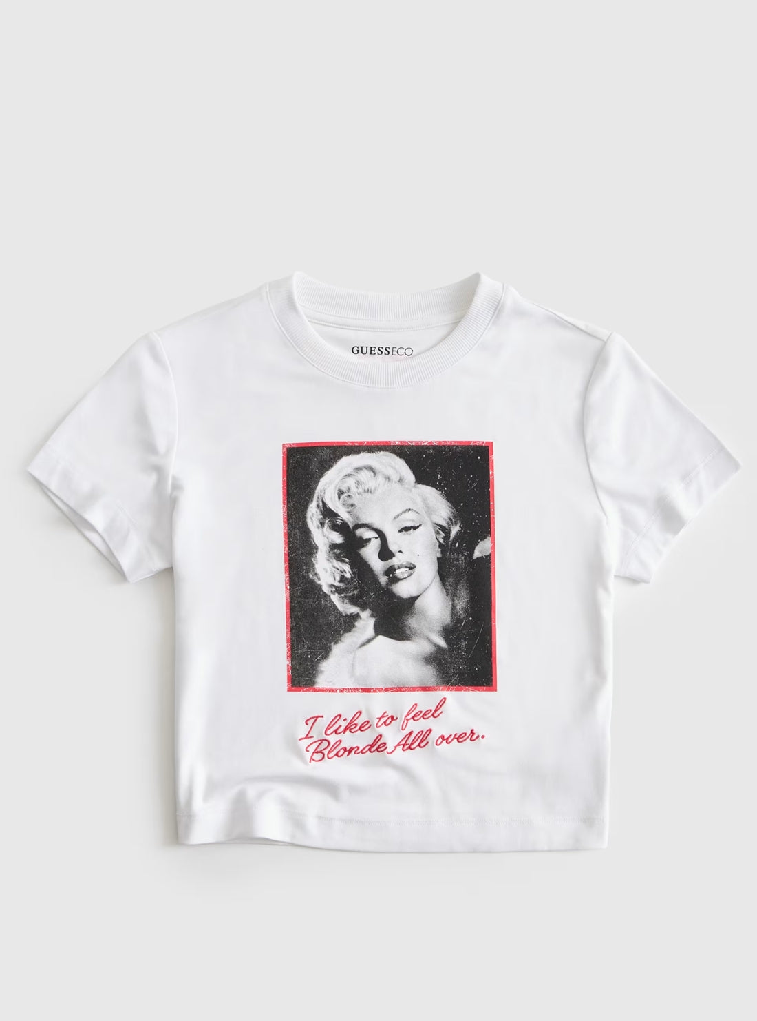 GUESS Womens Eco White Marilyn Crop T-Shirt W6YI64K6710 Flatlay
