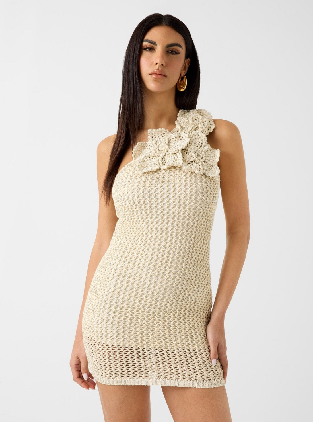 GUESS Womens Natural Multi Alicia Crochet Flower Dress W6YK56Z1041 Front View
