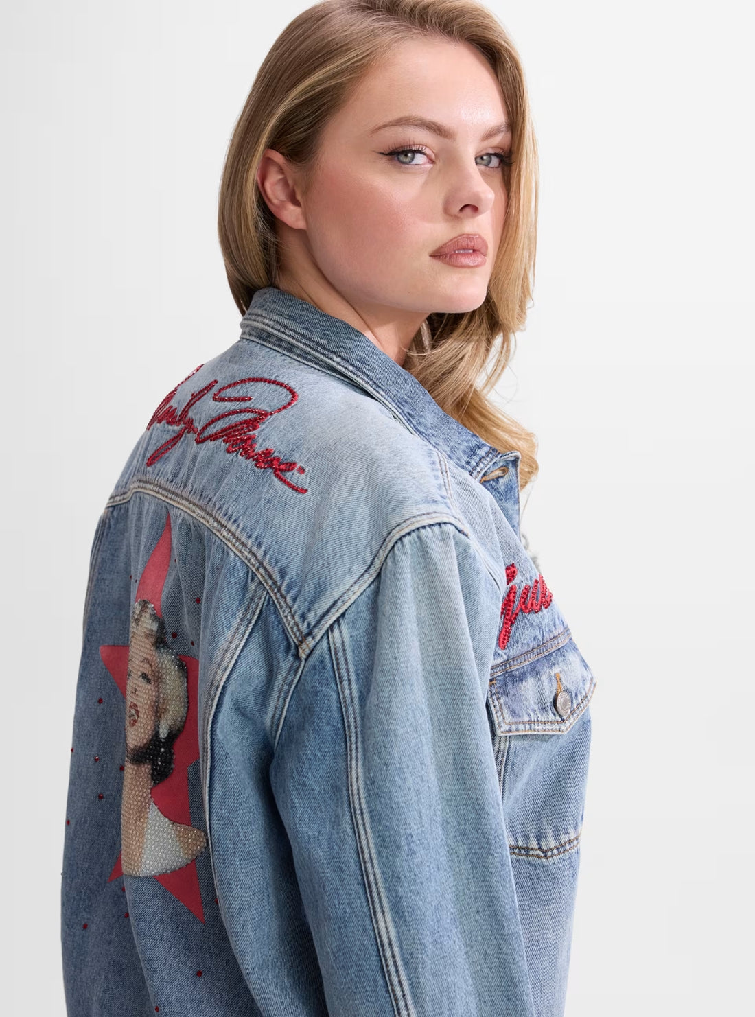 GUESS Womens Blue Klaudyn Denim Jacket W6YN16D2314 Detail View
