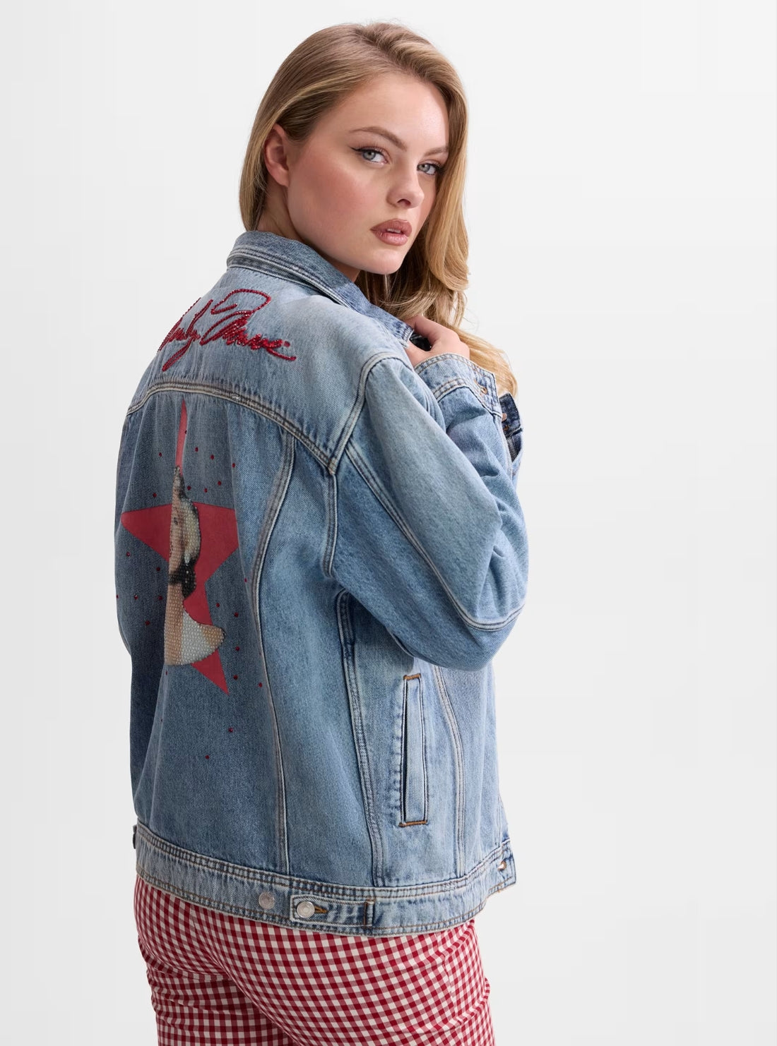 GUESS Womens Blue Klaudyn Denim Jacket W6YN16D2314 Back View