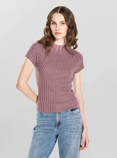 GUESS Womens Purple Perilla Ribbed Sweater W6YR31Z1023 Front View
