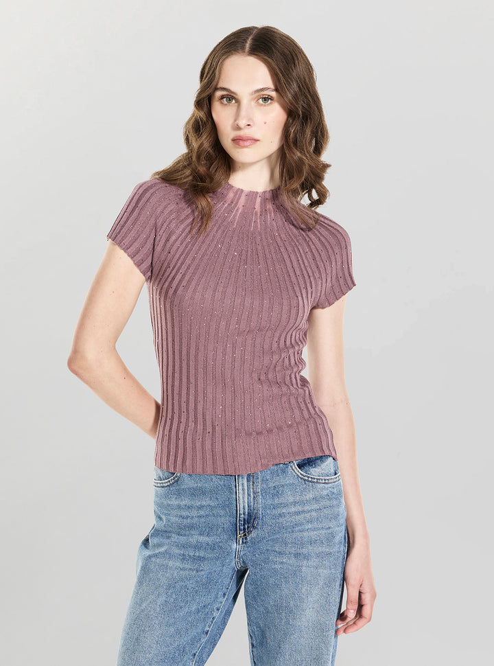 GUESS Womens Purple Perilla Ribbed Sweater W6YR31Z1023 Front View