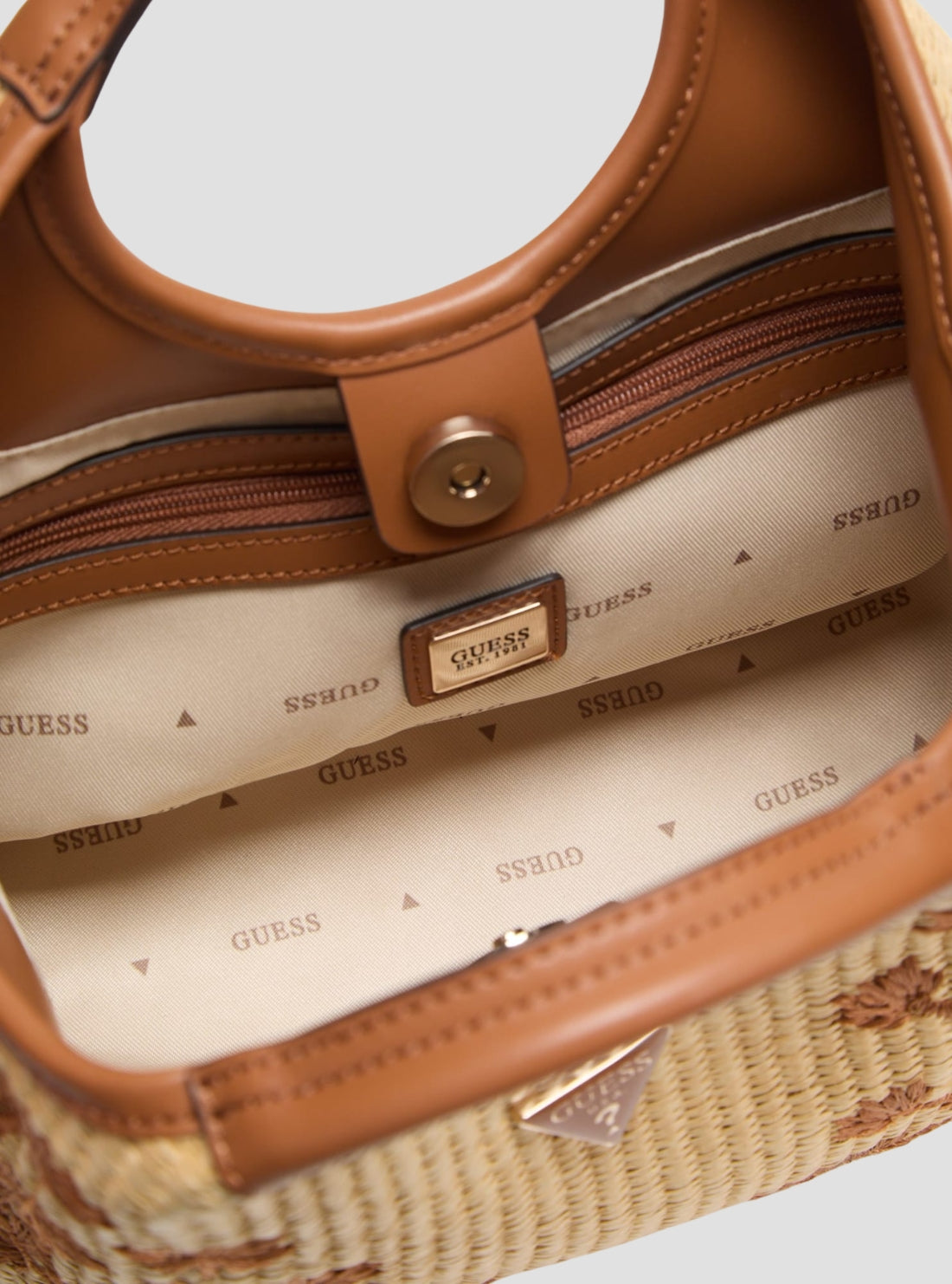 GUESS Womens Beige Caramel Kirsten Mini Satchel Bag WF974376 Detail View