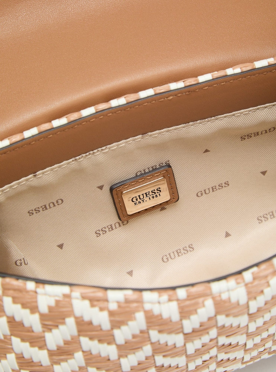 GUESS Womens Brown Multi Tessi Flap Shoulder Bag WG769119 Detail View2