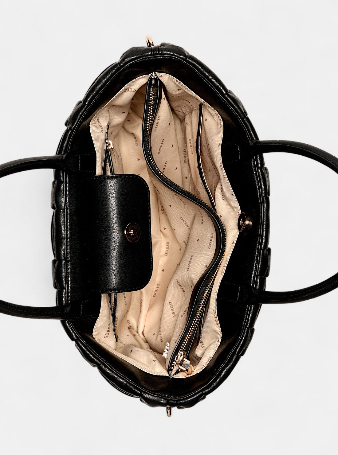 GUESS Womens Black Marion Satchel Bag WG807206 Inside View