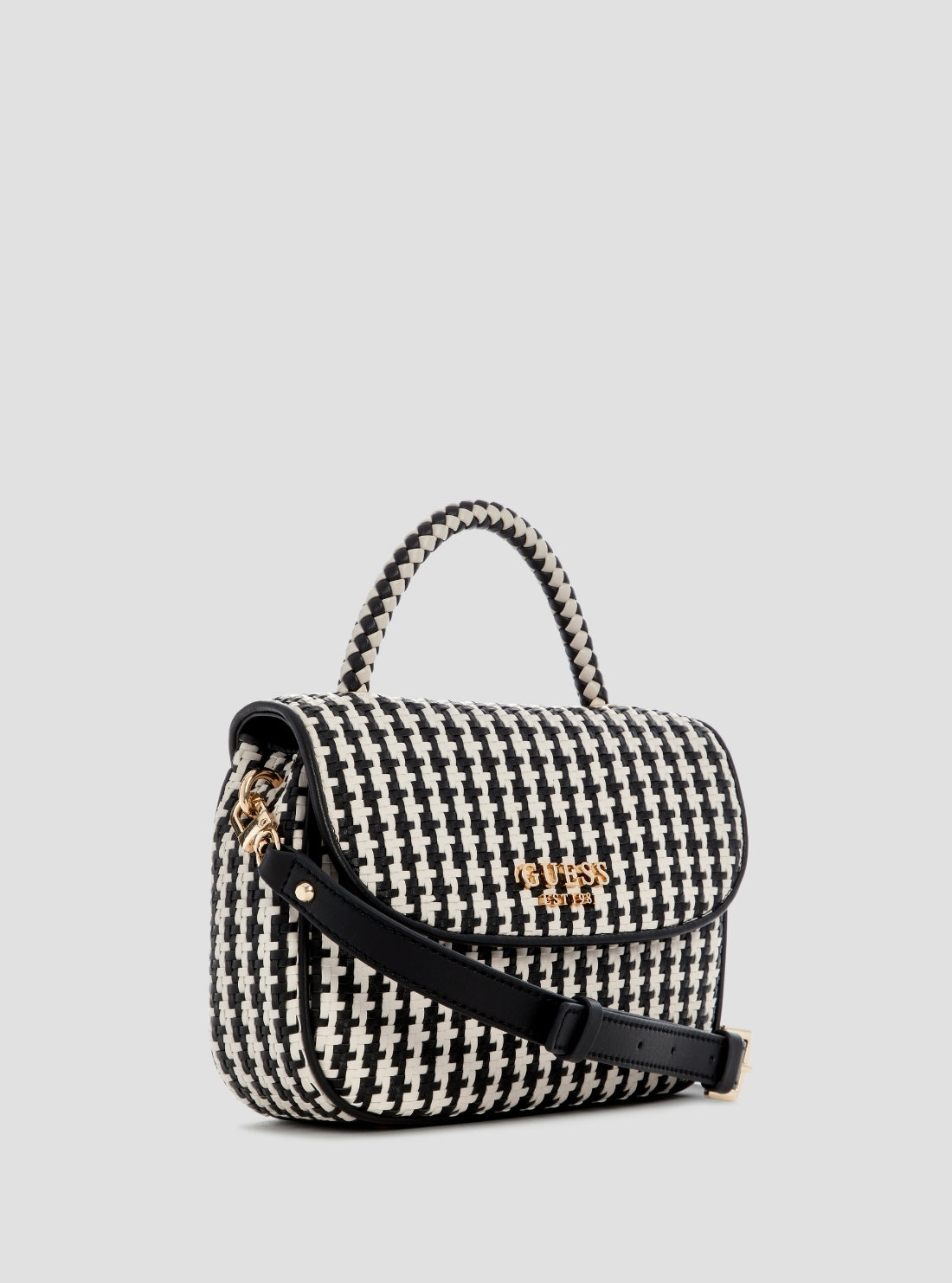 GUESS Womens Black Multi Mirema Top Handle Flap Bag WG963120  Front Side View